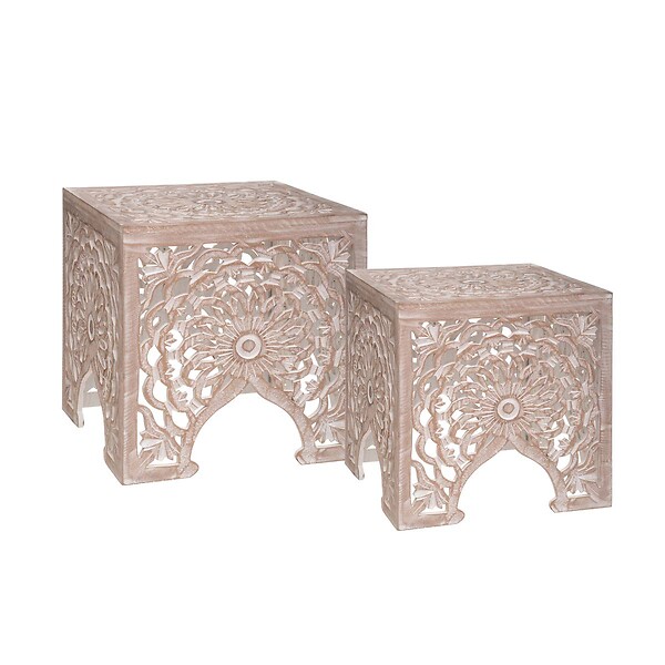 ATMOSPHERA - Lot de 2 tables gigognes "Ayden" bois sculpté - large