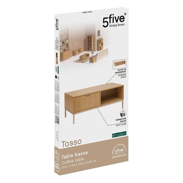 5 FIVE SIMPLY SMART - Table basse "Tasso" effet bois naturel 100x40cm - large