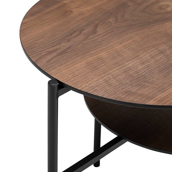 ATMOSPHERA - Table basse 2 niveaux "Kemi" en placage noyer & métal 118x43cm - large