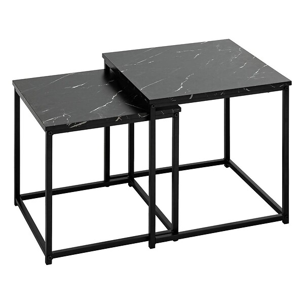 ATMOSPHERA - Lot de 2 tables basses Jones effet marbre noir L37/33cm - large