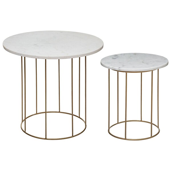 ATMOSPHERA - Lot de 2 tables gigognes "Garance" blanc plateau marbre - large