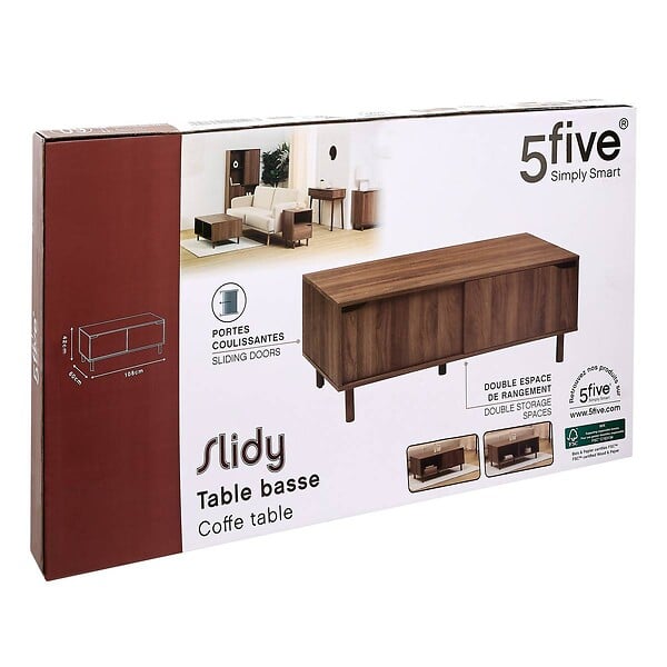 5 FIVE SIMPLY SMART - Table basse Slidy bois foncé - large