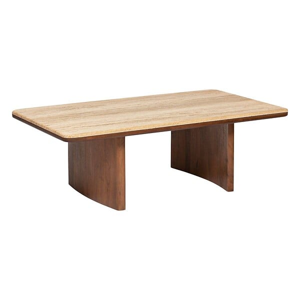 ATMOSPHERA - Table basse Jivan Travertin bois 120x70cm - large