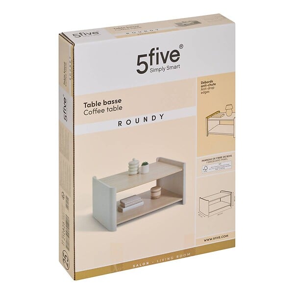 5 FIVE SIMPLY SMART - Table basse Roundy blanc ivoire et bois - large