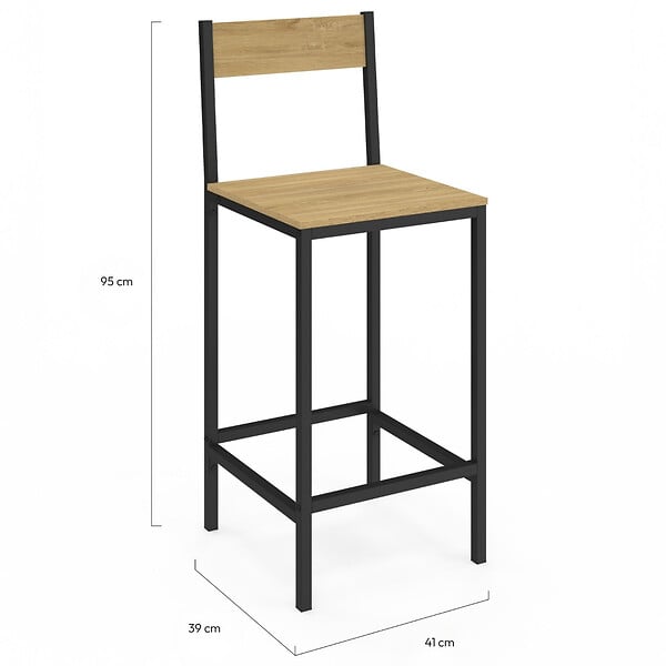 ID MARKET - Lot de 2 tabourets de bar DETROIT avec dossier chaise de cuisine design industriel - large