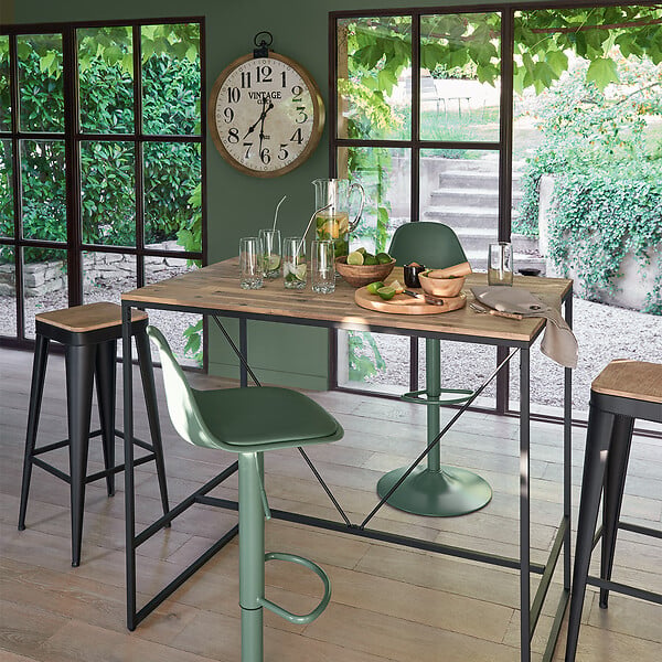ATMOSPHERA - Table à manger bar "Edena" acacia métal L115cm - large