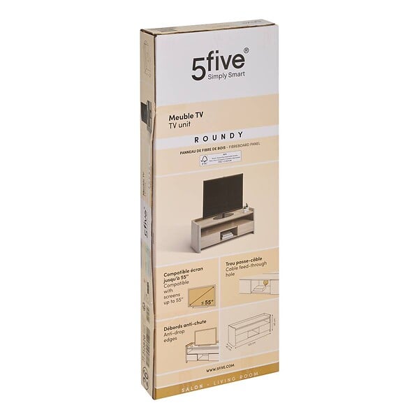 5 FIVE SIMPLY SMART - Meuble TV Roundy blanc ivoire et bois - large