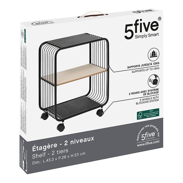 5 FIVE SIMPLY SMART - Étagère 2 niveaux en métal et bois noir - large