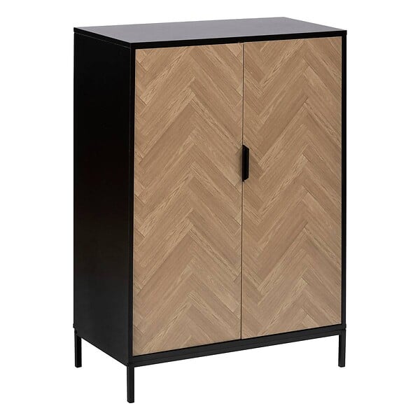 5 FIVE SIMPLY SMART - Cabinet "Chevrons" 2 portes effet pin naturel et noir 110x80cm - large