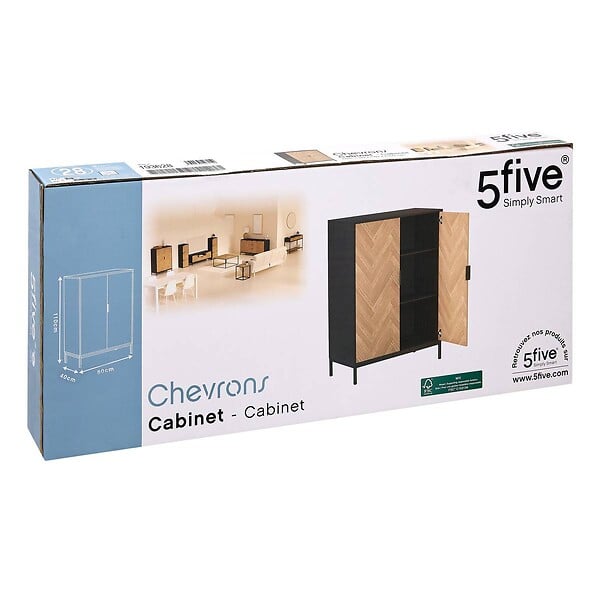 5 FIVE SIMPLY SMART - Cabinet "Chevrons" 2 portes effet pin naturel et noir 110x80cm - large