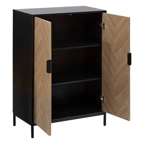 5 FIVE SIMPLY SMART - Cabinet "Chevrons" 2 portes effet pin naturel et noir 110x80cm - large