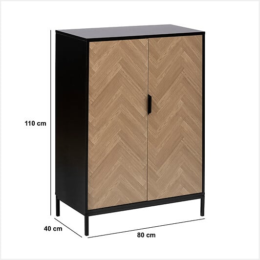 5 FIVE SIMPLY SMART - Cabinet "Chevrons" 2 portes effet pin naturel et noir 110x80cm - large