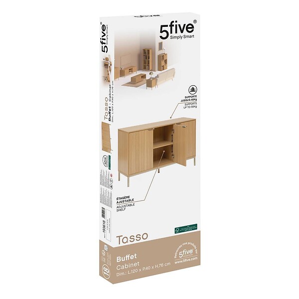 5 FIVE SIMPLY SMART - Buffet "Tasso" 3 portes L120cm effet bois naturel - large