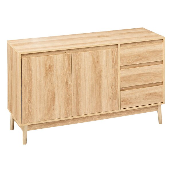 5 FIVE SIMPLY SMART - Buffet placard 3 tiroirs effet chêne naturel "Abana" - large