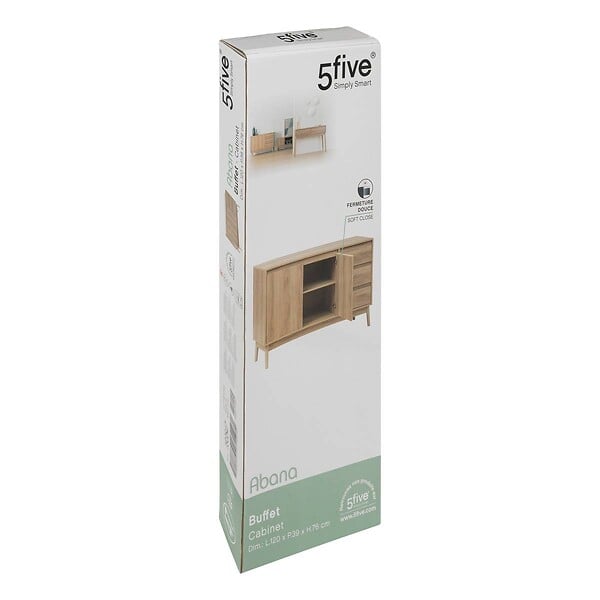 5 FIVE SIMPLY SMART - Buffet placard 3 tiroirs effet chêne naturel "Abana" - large
