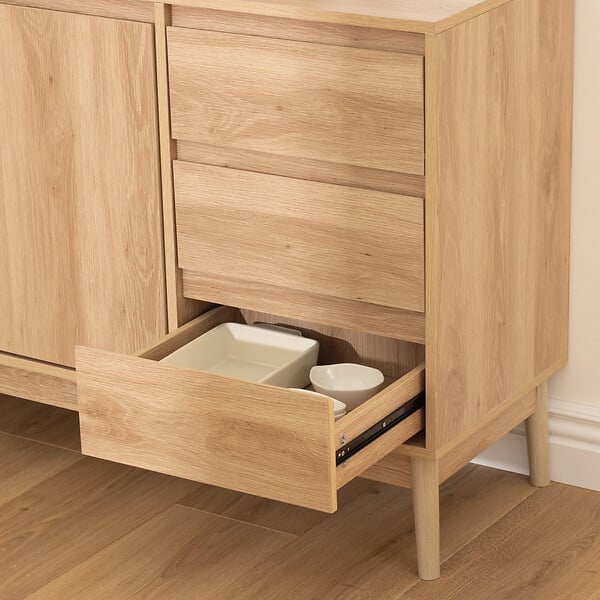 5 FIVE SIMPLY SMART - Buffet placard 3 tiroirs effet chêne naturel "Abana" - large