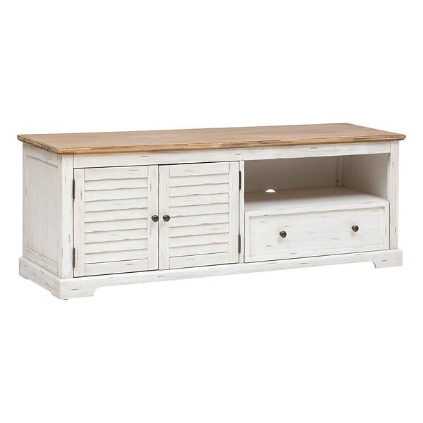 ATMOSPHERA - Meuble TV "Olbia" en métal & acacia 140x40cm blanc - large
