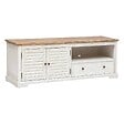 ATMOSPHERA - Meuble TV "Olbia" en métal & acacia 140x40cm blanc - vignette