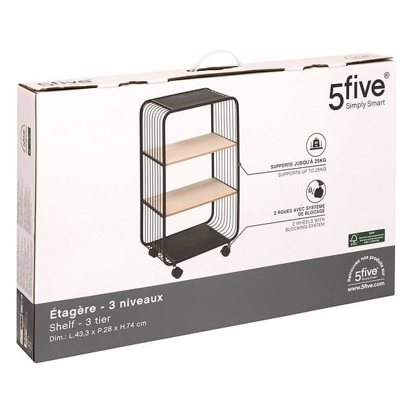 5 FIVE SIMPLY SMART - Étagère 3 niveaux en métal et bois beige - large