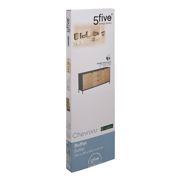 5 FIVE SIMPLY SMART - Buffet "Chevrons" 2 portes 3 tiroirs effet pin naturel 160x75cm - large