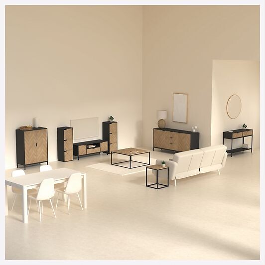 5 FIVE SIMPLY SMART - Buffet "Chevrons" 2 portes 3 tiroirs effet pin naturel 160x75cm - large