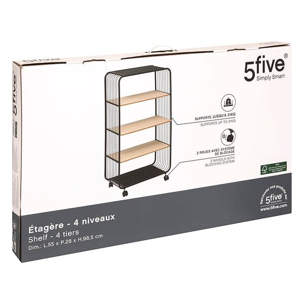 5 FIVE SIMPLY SMART - Étagère 4 niveaux en métal et bois noir - large
