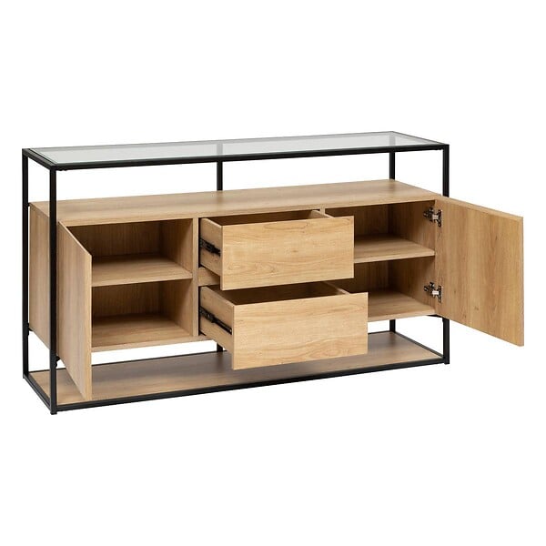 ATMOSPHERA - Buffet 2 portes "Aldea" métal et bois beige 140x80cm - large