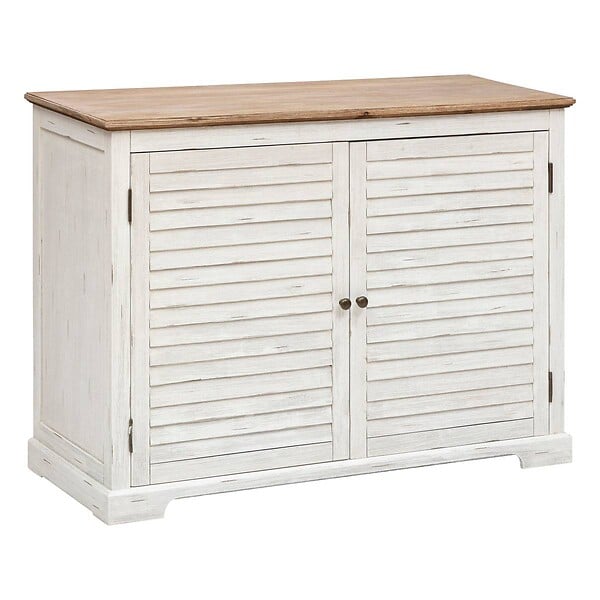 ATMOSPHERA - Buffet 2 portes "Olbia" en métal & acacia 110x45cm blanc - large