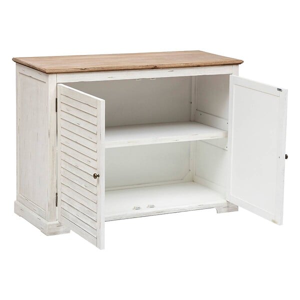 ATMOSPHERA - Buffet 2 portes "Olbia" en métal & acacia 110x45cm blanc - large
