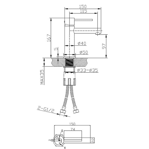 ESSEBAGNO - Luisa mitigeur lavabo bas cuivre brossé - large
