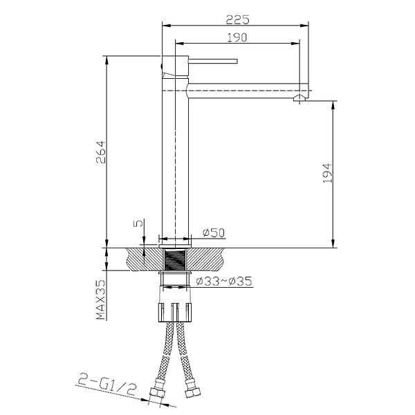 ESSEBAGNO - Luisa mitigeur lavabo haut cuivre brossé - large
