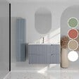 AURLANE - Meuble et colonne de Salle de Bains LEON 80cm Gris Souris - Façades Ondulées - Vasque Blanche Mate - vignette