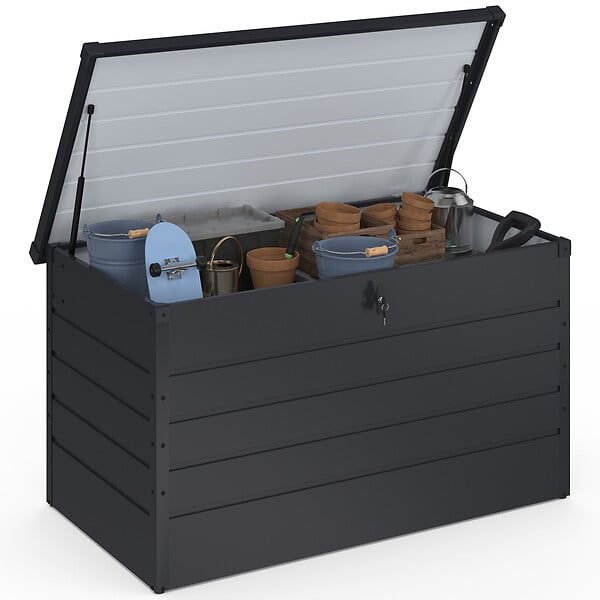ID MARKET - Coffre de rangement métal verrouillable gris anthracite pour jardin 810L - large