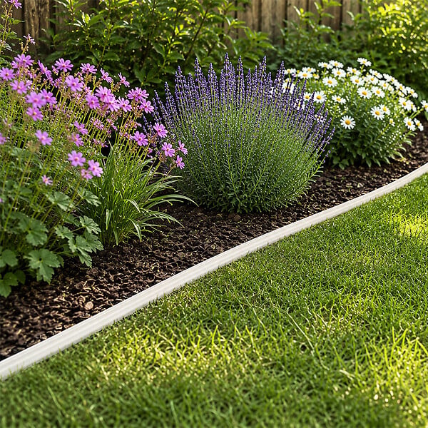 GT GARDEN - Bordure de jardin flexible blanche - 4 cm x 10 mètres avec 20 piquets d'ancrage - large