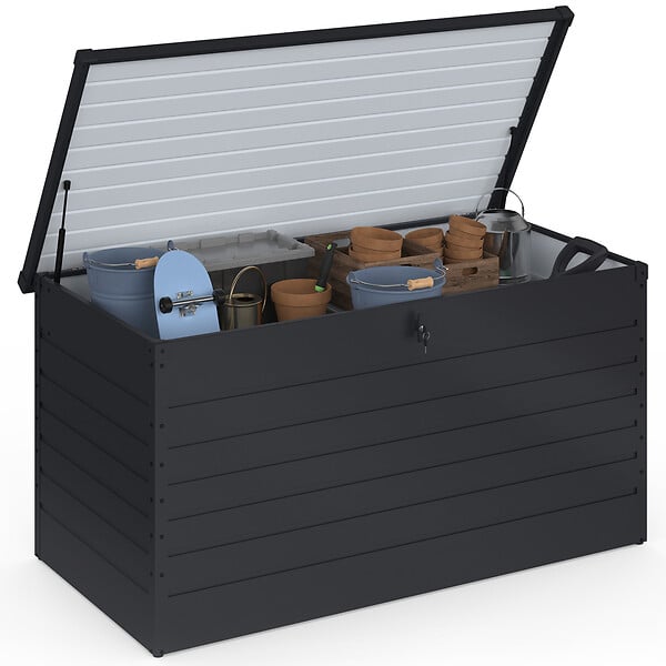 ID MARKET - Coffre de rangement métal verrouillable gris anthracite pour jardin 1250L 175x95x90 cm - large