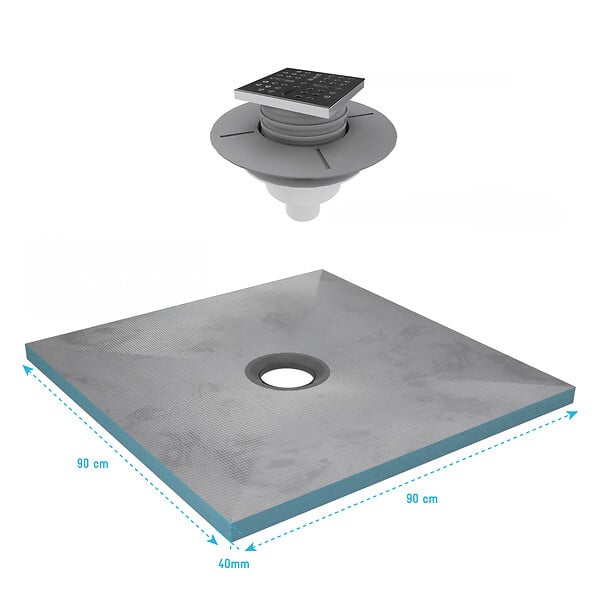 AURLANE - Receveur de Douche à Carreler 90x90 cm avec Bondes à Sortie Verticale - Grille Inox - large