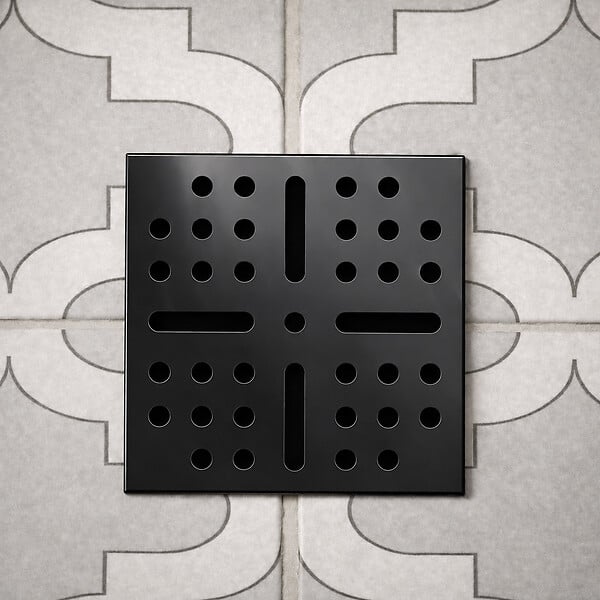 AURLANE - Bonde à sortie VERTICALE pour receveur à carreler RAINY et HIGH RAINY - Grille Inox Noir - large