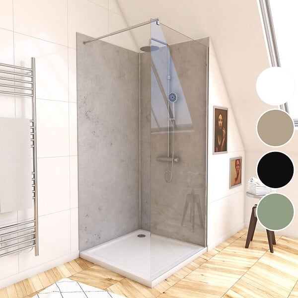 AURLANE - Pack de 2 Panneaux Muraux Pierre Light Grey 90x210 cm avec Profilés ANODISE BRILLANT - STONE'IT - large