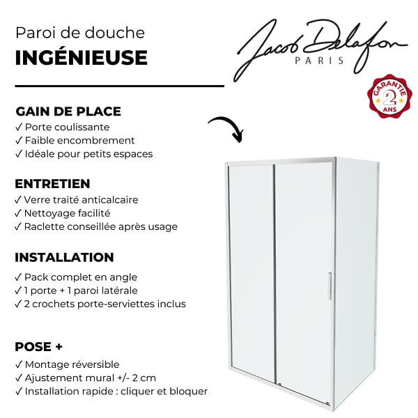 JACOB DELAFON - Paroi de douche L'ingénieuse porte coulissante, installation angle  120 x 90 - large