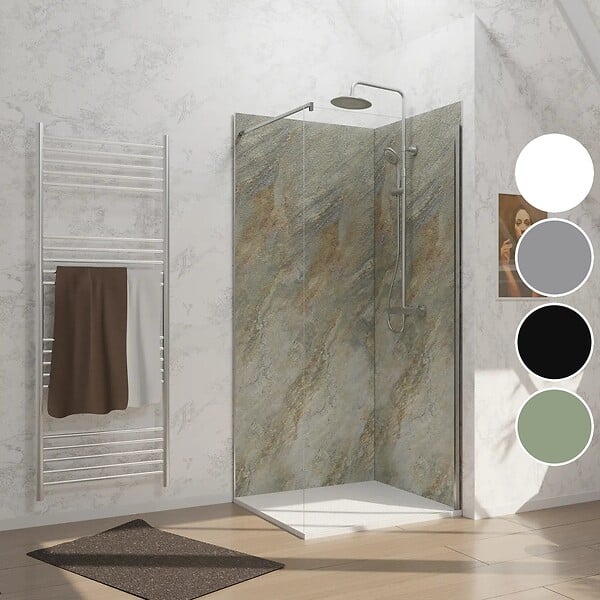 AURLANE - Pack de 2 Panneaux Muraux Pierre Wood Stone 90x210 cm avec Profilés ANODISE BRILLANT - STONE'IT - large