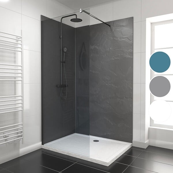 AURLANE - Pack de 2 Panneaux Muraux Pierre Ardoise 90+120x210 cm avec Profilés NOIR MAT - STONE'IT - large