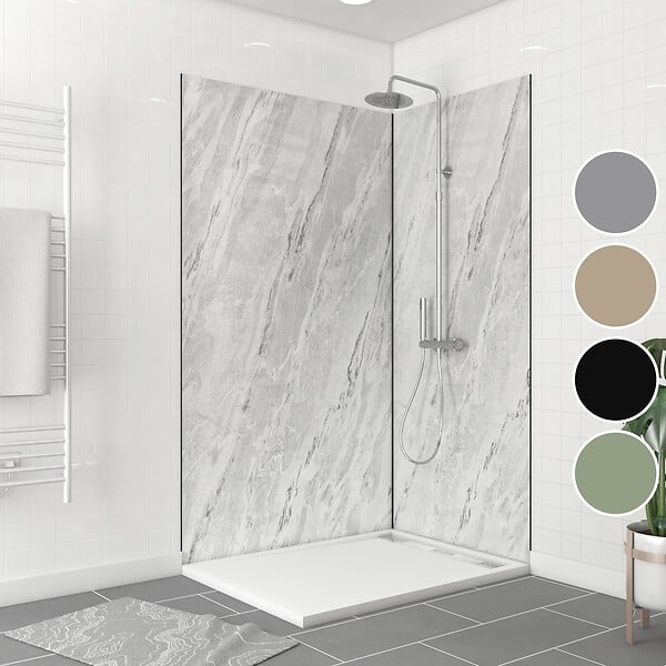 AURLANE - Pack de 2 Panneaux Muraux Pierre Artic Storm 90+120x210 cm avec Profilés NOIR MAT - STONE'IT - large