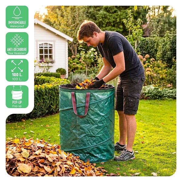 VOUNOT - Lot de 3 Sac de Jardin Pop up 100L en Polyéthylène avec Poignées - large