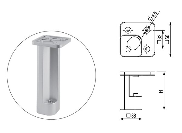 CENTRALE BRICO - Pied de meuble FP005 150 mm réglable gris - large