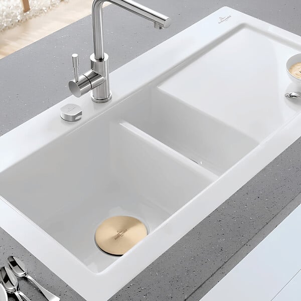 VILLEROY ET BOCH - Evier 1 bac et demi  Subway Pure 60 100 x 51 égouttoir à gauche céramique sans vidage blanc - large