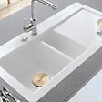 VILLEROY ET BOCH - Evier 1 bac et demi  Subway Pure 60 100 x 51 égouttoir à gauche céramique sans vidage blanc - vignette