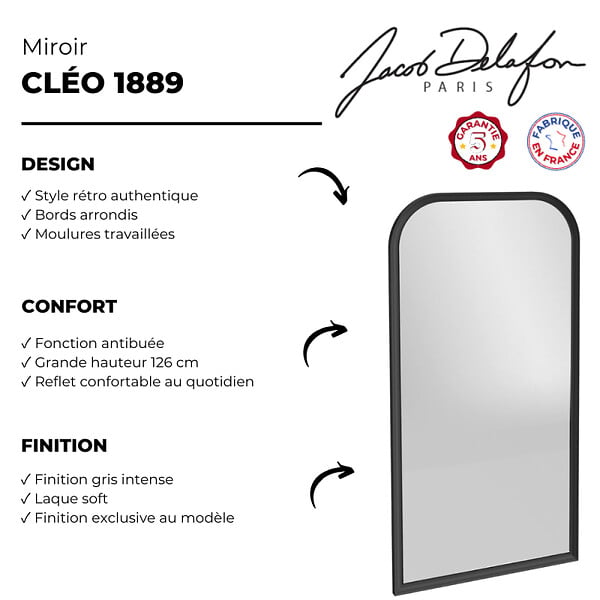 JACOB DELAFON - Miroir vertical salle de bain Cléo 1889 Gris Intense - large