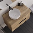 COSYNEO - Meuble de salle de bain 90cm avec vasque à poser ronde - 2 tiroirs et un placard - sans miroir - roble (chêne clair) - KING - vignette