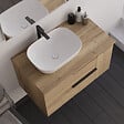 COSYNEO - Meuble de salle de bain 90cm avec vasque à poser arrondie - 2 tiroirs et un placard et miroir avec applique - roble (chêne clair) - KING - vignette