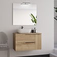 COSYNEO - Meuble de salle de bain 90cm avec vasque à poser arrondie - 2 tiroirs et un placard et miroir avec applique - roble (chêne clair) - KING - vignette